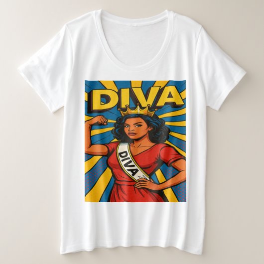 Diva Pop-up Queen Grote Maat T-shirt (Design voorkant)