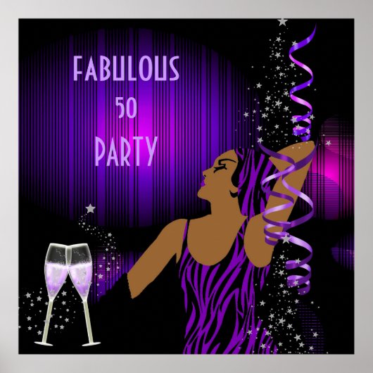 Diva Prachtig 50 DAME Paars Feest Champagne Poster (Voorkant)