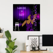 Diva Prachtig 50 DAME Paars Feest Champagne Poster (Thuiskantoor)