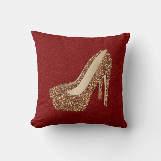 Diva Red Glitter Bling | Glam Gold-hoge hiel Kussen (Voorkant)