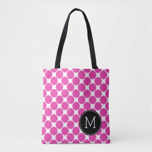 Diva Roze en White Polka Dots met Black Monogram Tote Bag (Voorkant)