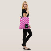 Diva Roze en Witte Stippen met Zwarte Monogram Tote Bag (Op model)
