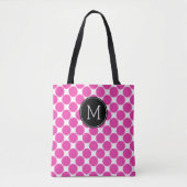 Diva Roze en Witte Stippen met Zwarte Monogram Tote Bag (Voorkant)