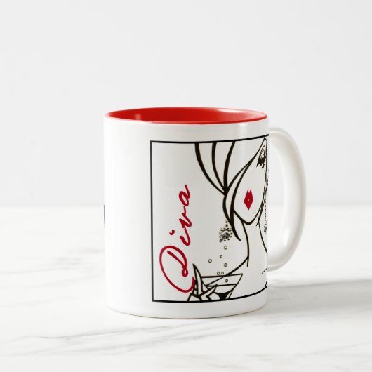 "DIVA" van een Mok! Mok met twee toonaangevende ko (Voorkant rechts)