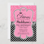 Diva Zebra Pink and Black Girl's Birthday Party Kaart (Voorkant)