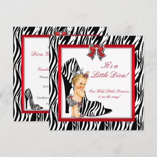 Diva Zebra Princess Girl Baby shower Blonde Kaart (Voorkant / Achterkant)