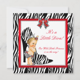 Diva Zebra Princess Girl Baby shower Blonde Kaart