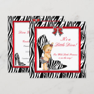 Diva Zebra Princess Girl Baby shower Blonde Kaart