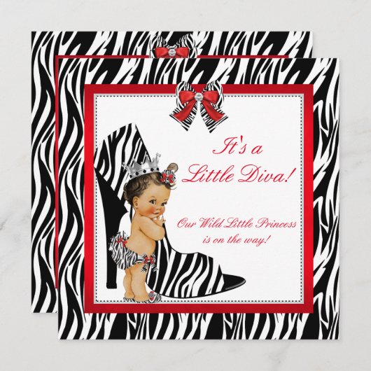 Diva Zebra Princess Girl Baby shower Brunette Kaart (Voorkant / Achterkant)