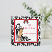 Diva Zebra Princess Girl Baby shower Brunette Kaart (Staand voorkant)