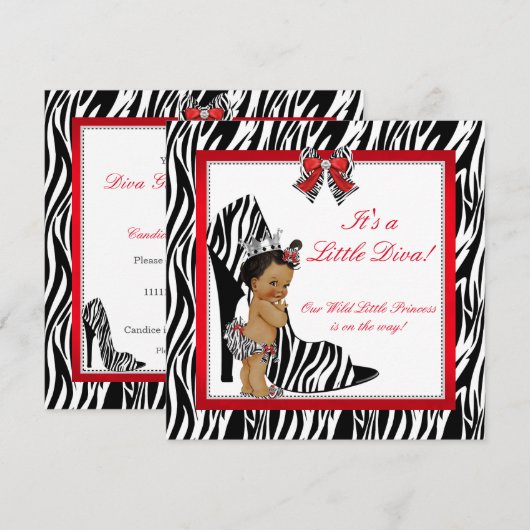 Diva Zebra Princess Girl Baby shower Ethnic Kaart (Voorkant / Achterkant)