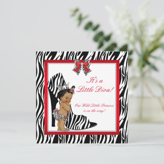 Diva Zebra Princess Girl Baby shower Ethnic Kaart (Staand voorkant)