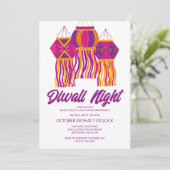 Divali Party Paars roze lantern Kaart (Staand voorkant)