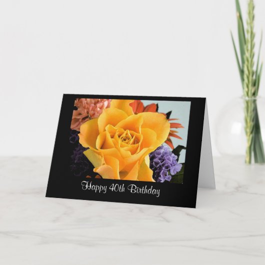 Diva's Yellow Rose 40th Birthday Card for her Kaart (Voorkant)