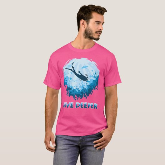 Dive Deeper Aquatic Scuba Diver Illustration Divin T-shirt (Voorkant volledig)