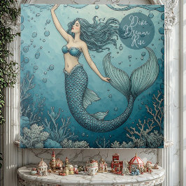 Dive Dream Rise Ocean Coral Reef Mermaid Inspiring Tegeltje