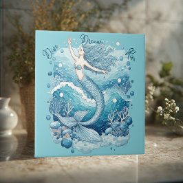 Dive Dream Rise Ocean Mermaid Aquablue Empowerment Tegeltje