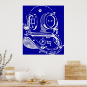 Dive Helmet Blueprint Poster (Keuken)