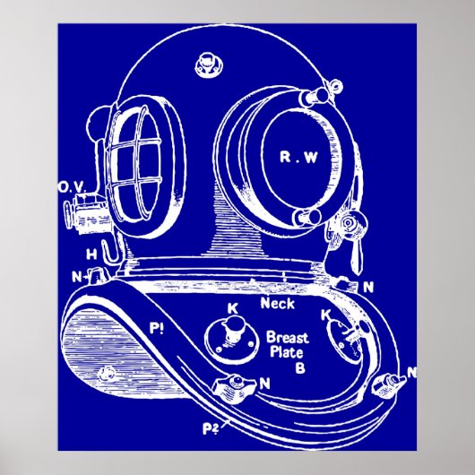 Dive Helmet Blueprint Poster (Voorkant)