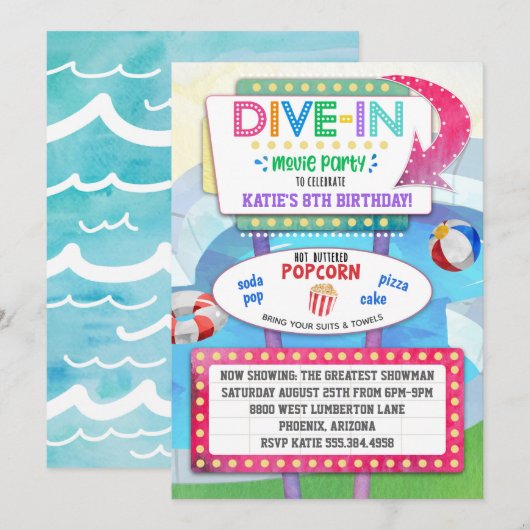 Dive in Movie Birthday Party Invitation Kaart (Voorkant / Achterkant)