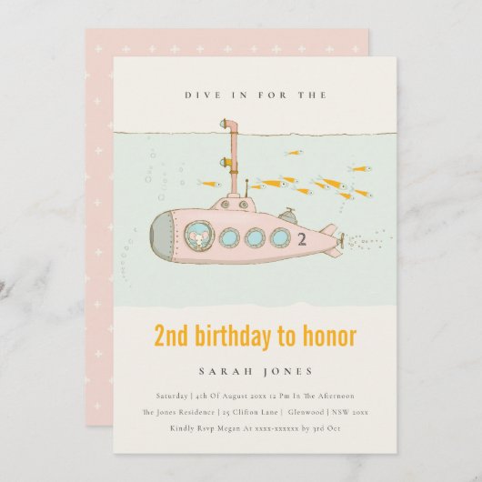 Dive in onderzeeër elke zondag uitnodigen bedankkaart (Voorkant / Achterkant)