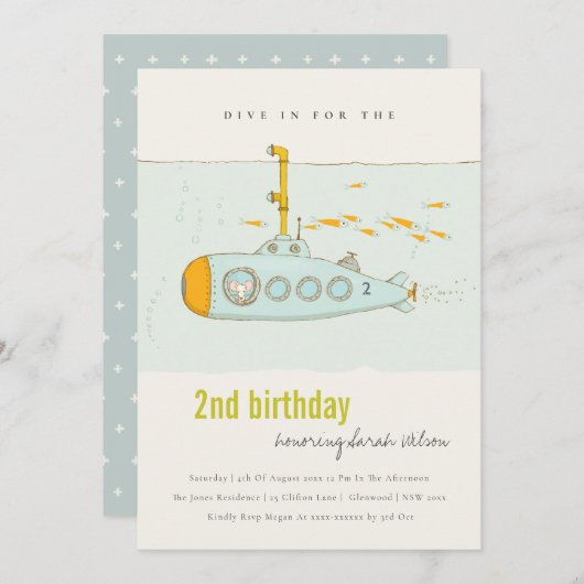 Dive in onderzeeër elke zondag uitnodigen bedankkaart (Voorkant / Achterkant)