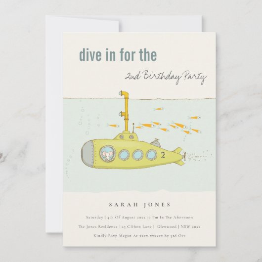 Dive in onderzeeër elke zondag uitnodigen bedankkaart (Voorkant)