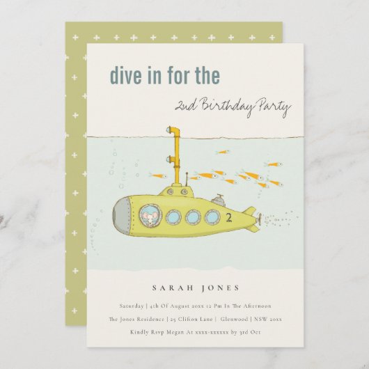 Dive in onderzeeër elke zondag uitnodigen bedankkaart (Voorkant / Achterkant)