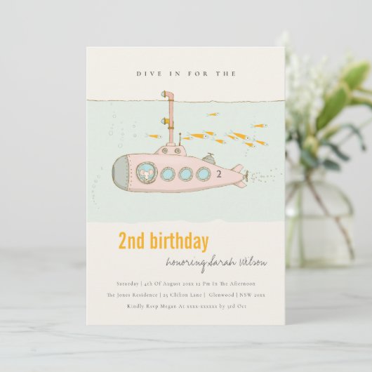 Dive in onderzeeër elke zondag uitnodigen bedankkaart (Staand voorkant)