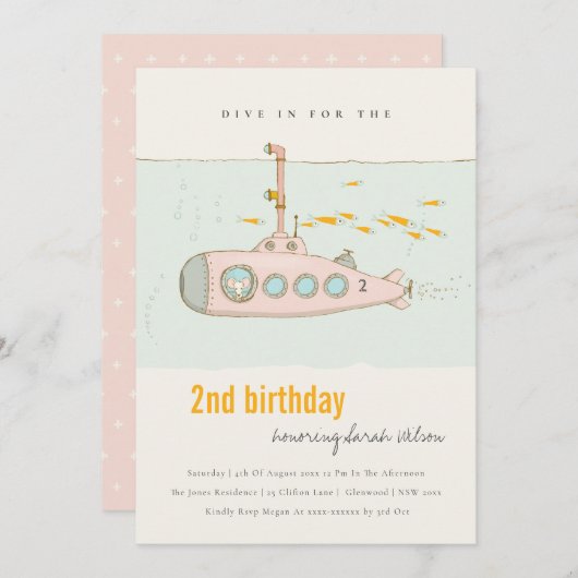 Dive in onderzeeër elke zondag uitnodigen bedankkaart (Voorkant / Achterkant)