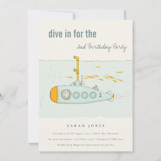 Dive in onderzeeër elke zondag uitnodigen bedankkaart (Voorkant)