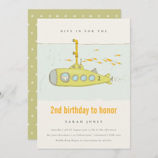 Dive in onderzeeër elke zondag uitnodigen bedankkaart (Voorkant / Achterkant)
