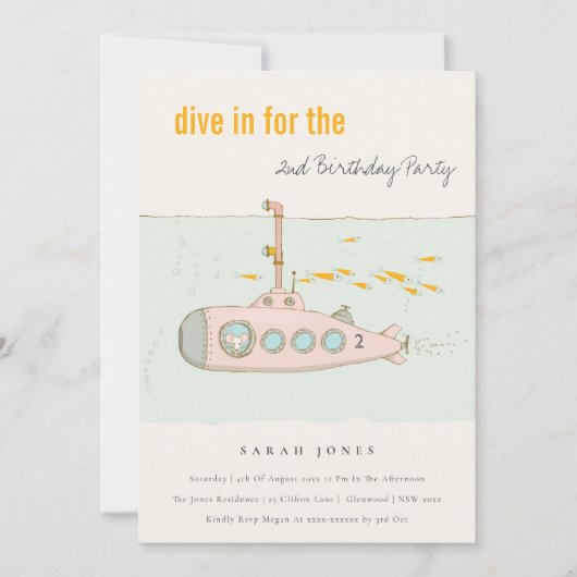 Dive in onderzeeër elke zondag uitnodigen bedankkaart (Voorkant)