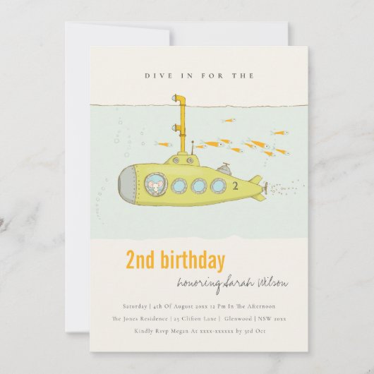 Dive in onderzeeër elke zondag uitnodigen bedankkaart (Voorkant)