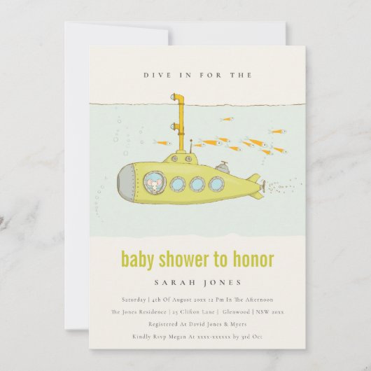 Dive in onderzeese onderzeeër Baby shower Invite Bedankkaart (Voorkant)