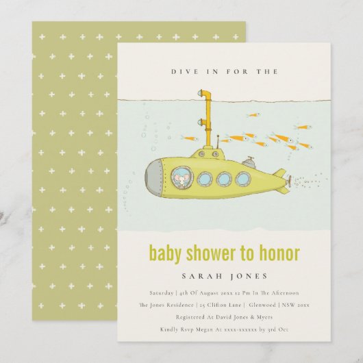 Dive in onderzeese onderzeeër Baby shower Invite Bedankkaart (Voorkant / Achterkant)