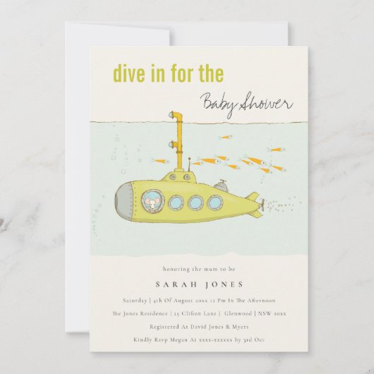 Dive in onderzeese onderzeeër Baby shower Invite Bedankkaart (Voorkant)