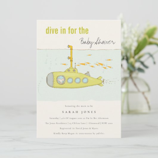 Dive in onderzeese onderzeeër Baby shower Invite Bedankkaart (Staand voorkant)