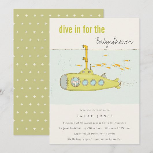 Dive in onderzeese onderzeeër Baby shower Invite Bedankkaart (Voorkant / Achterkant)