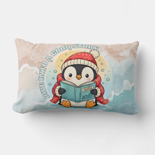 Dive Into A Good Story Cute Reading Penguin Pillow Kussen (Voorkant)