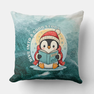 Dive Into A Good Story Reading Penguin Pillow Kussen