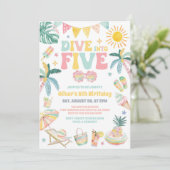 Dive Into Five Beach Party Summer 5th Birthday  Kaart (Staand voorkant)