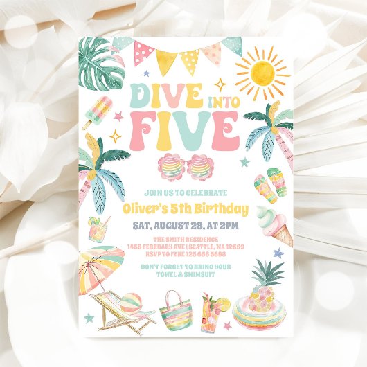 Dive Into Five Beach Party Summer 5th Birthday  Kaart