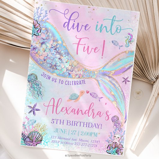 Dive into Five Birthday Mermaid Kaart