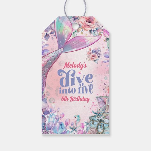 Dive into Five Flower Glitter Mermaid Tail  Cadeaulabel (Achterkant)