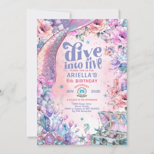 Dive into Five Flower Glitter Mermaid Tail  Kaart (Voorkant)