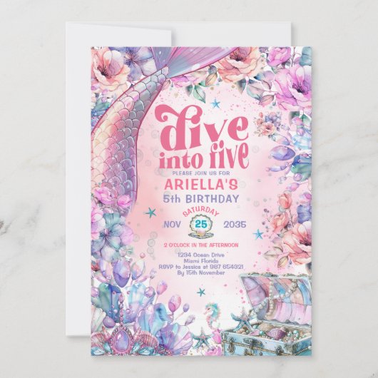 Dive into Five Flower Glitter Mermaid Tail  Kaart (Voorkant)