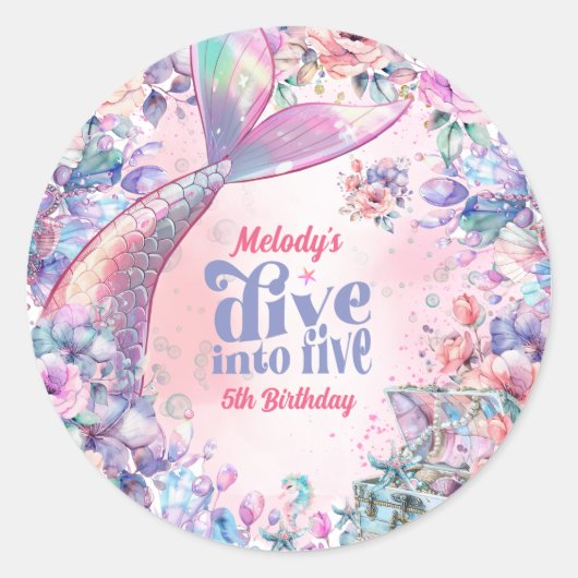 Dive into Five Flower Glitter Mermaid Tail Ronde Sticker (Voorkant)
