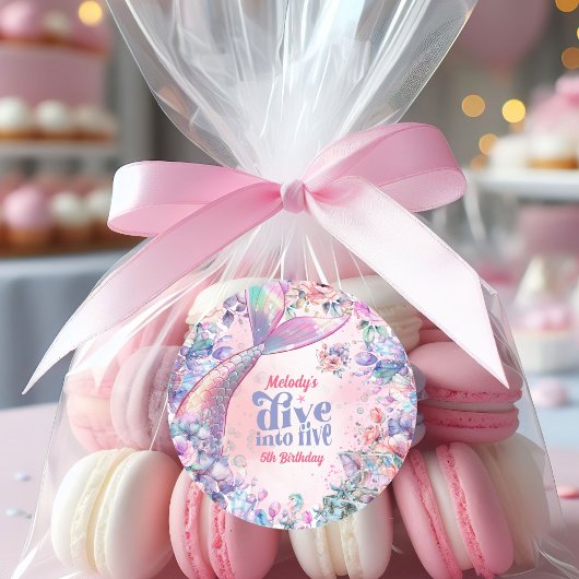 Dive into Five Flower Glitter Mermaid Tail  Ronde Sticker