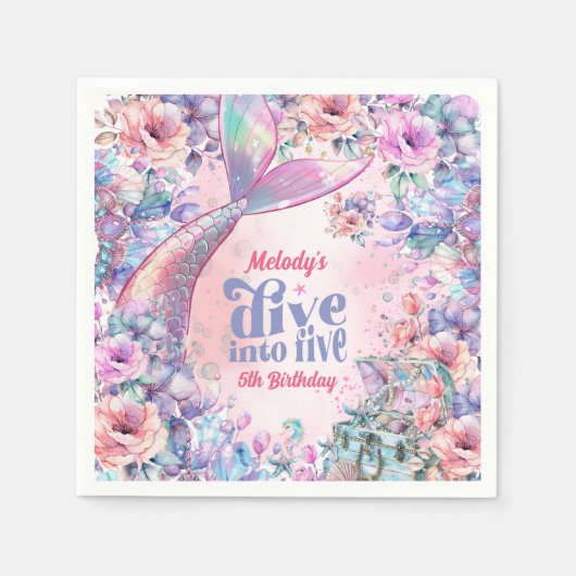 Dive into Five Flower Glitter Mermaid Tail  Servet (Voorkant)